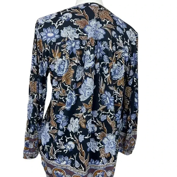 Lucky Brand top-black background with blue and brown floral print size Medium - Picture 4 of 10